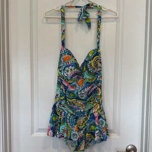 Chaps Blue and Green Paisley Swim One Piece